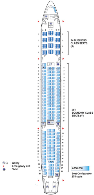 Air mauritius seating plan Airbus A330-200